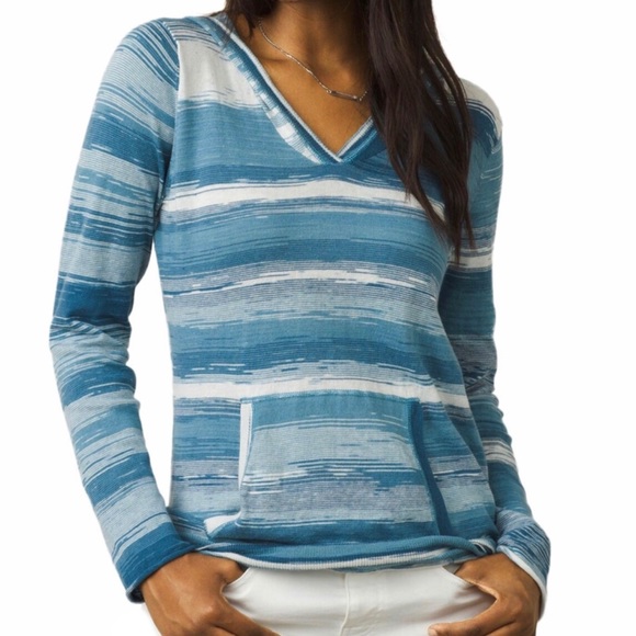Prana Tops - Prana V-Neck Hooded Long Sleeve Striped Top S